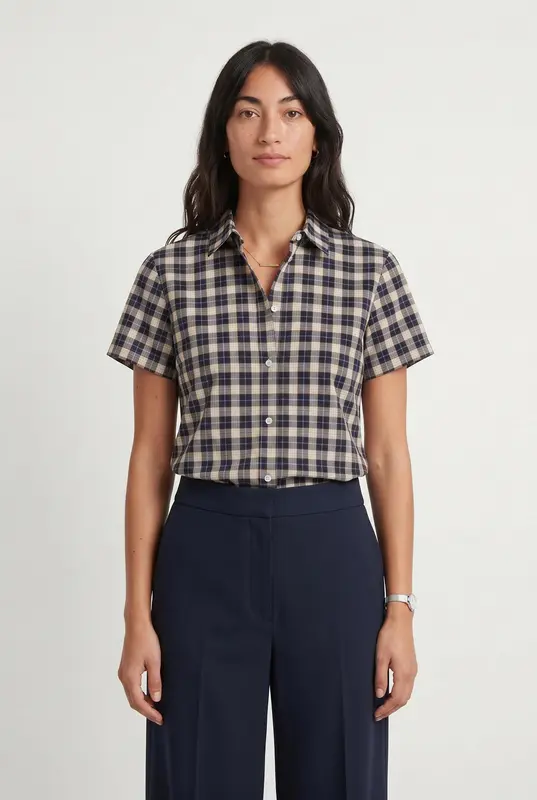 Chemise à Carreaux Bleu et Beige - Taille XS/34