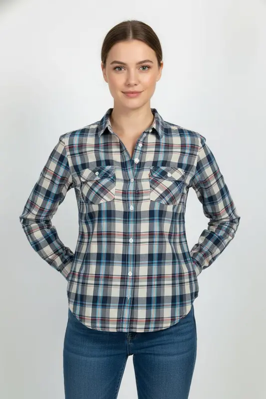 Chemise à Carreaux Bleu et Blanc - Taille XS/34 - imparfaites