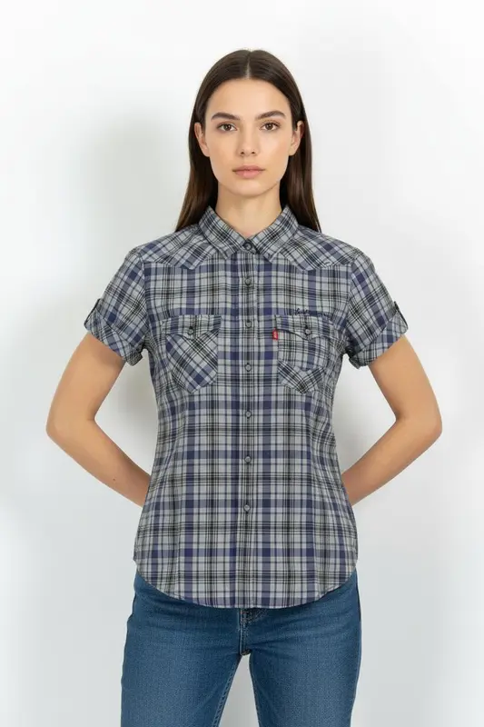 Chemise à Carreaux Bleue et Grise - Taille S/36