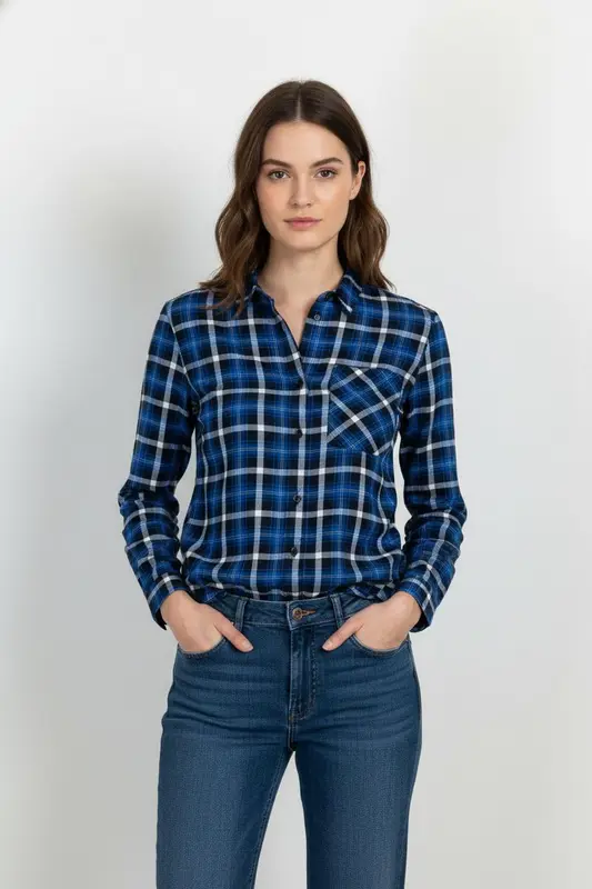 Chemise À Carreaux Bleue et Noire - Taille L/40