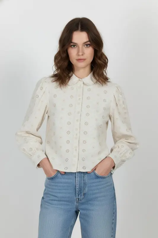 Chemise Brodée Beige - Taille S/36