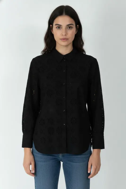 Chemise Brodée Noire - Taille L/40