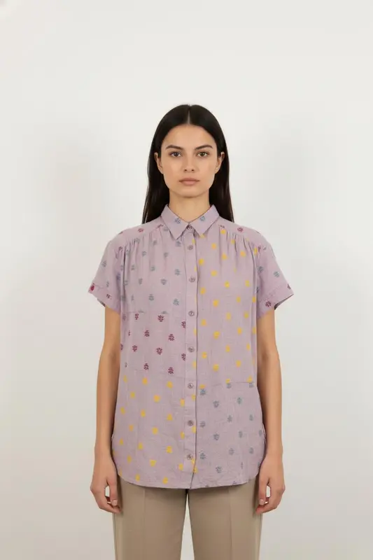 Chemise Courte Violette et Jaune - Taille S/36