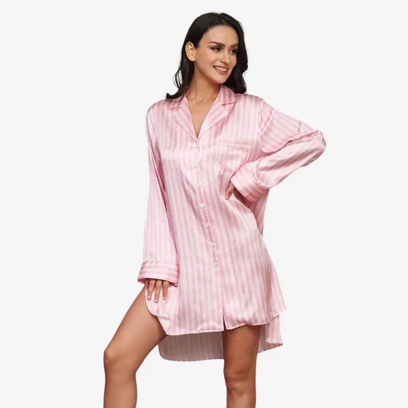Chemise de nuit femme rayée à manches longues