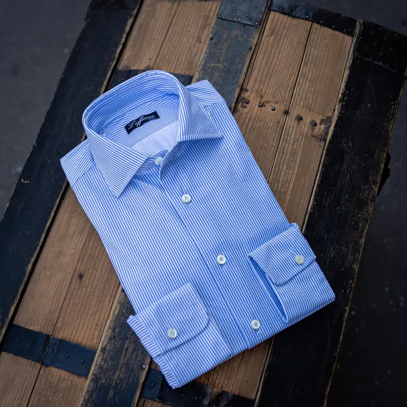 Chemise « easy wear » blanche rayures bleu ciel