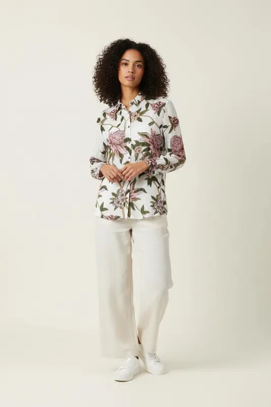Chemise Fleurie Blanche et Rose - Taille XS/34