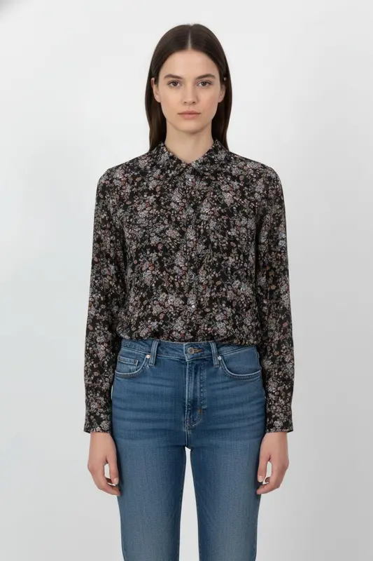 Chemise Fleurie Noire et Bleue - Taille M/38