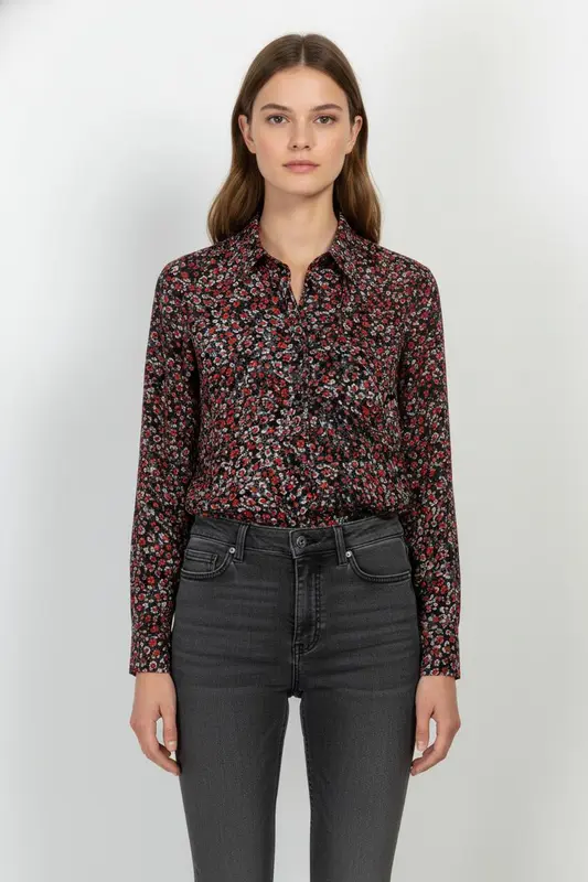 Chemise Fleurie Noire et Rouge - Taille S/36