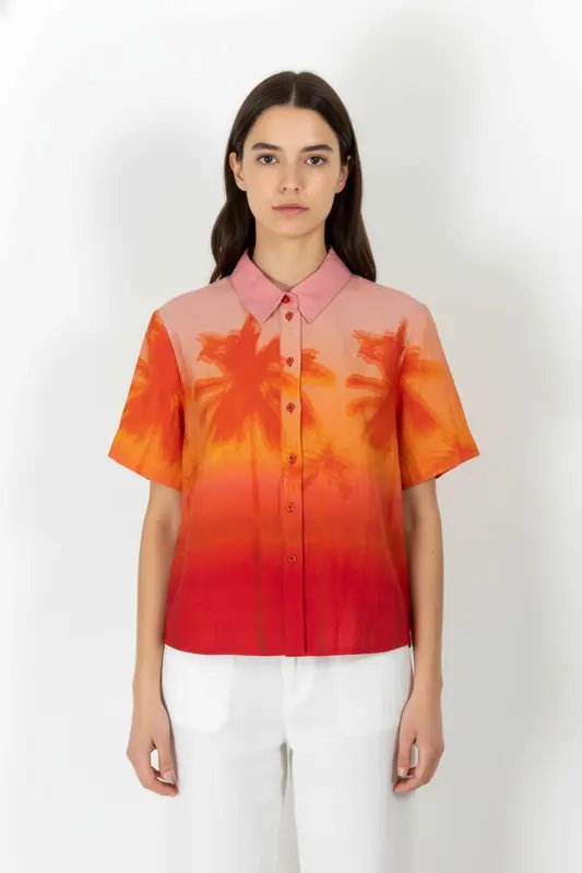 Chemise Hawaïenne Rouge et Orange - Taille S/36