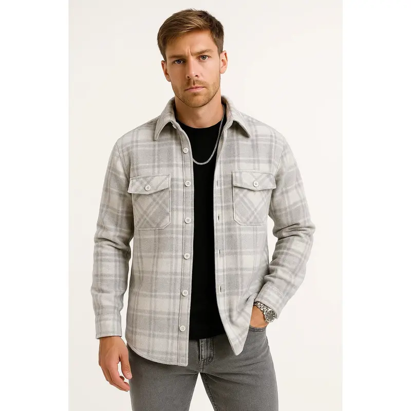 Chemise homme à carreaux en coton mélangé, manches longues