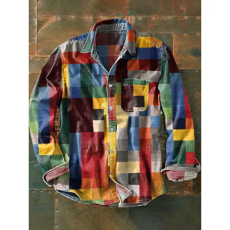 Chemise homme à carreaux manches longues, esprit rétro