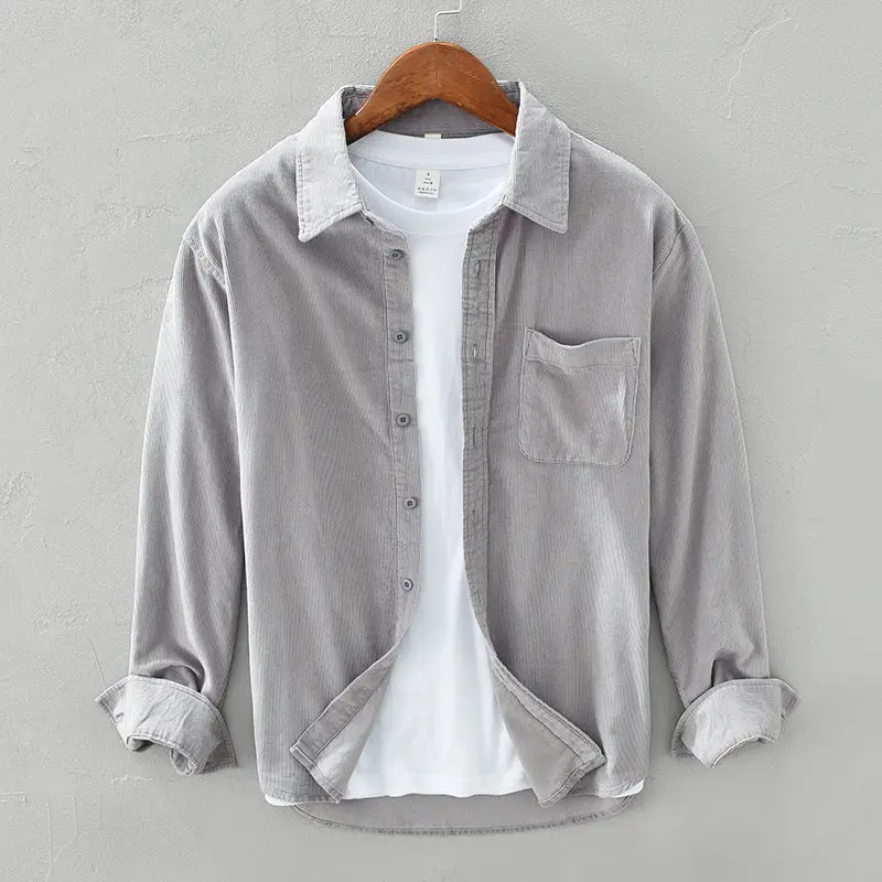 Chemise homme en velours côtelé à manches longues, esprit rétro
