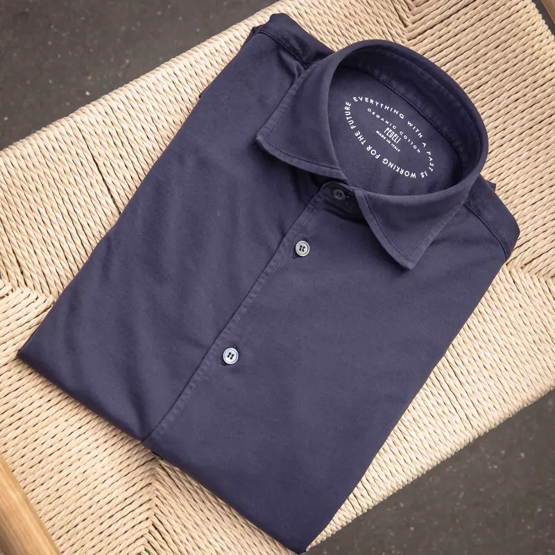 Chemise jersey de coton « giza » bleu marine