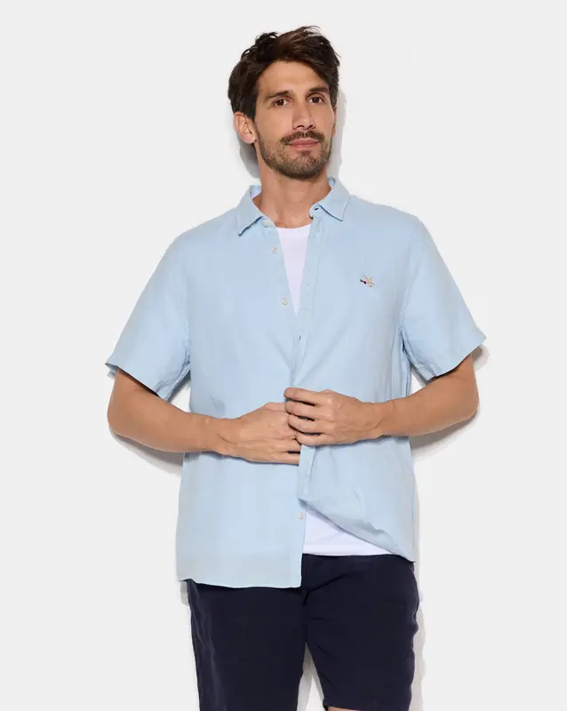 CHEMISE LINO MC BLEU CIEL