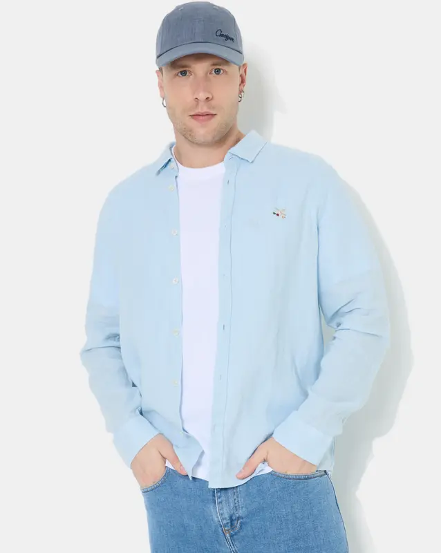 CHEMISE LINO ML BLEU CIEL