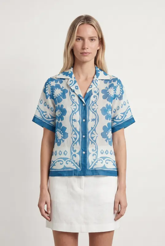 Chemise Manches Courtes Bleu et Blanc - Taille S/36