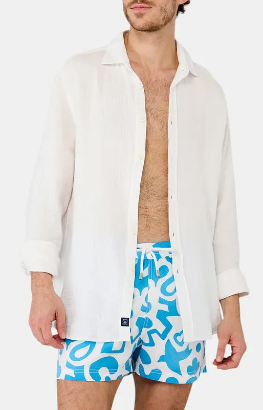 Chemise manches longues en gaze de coton - Blanc