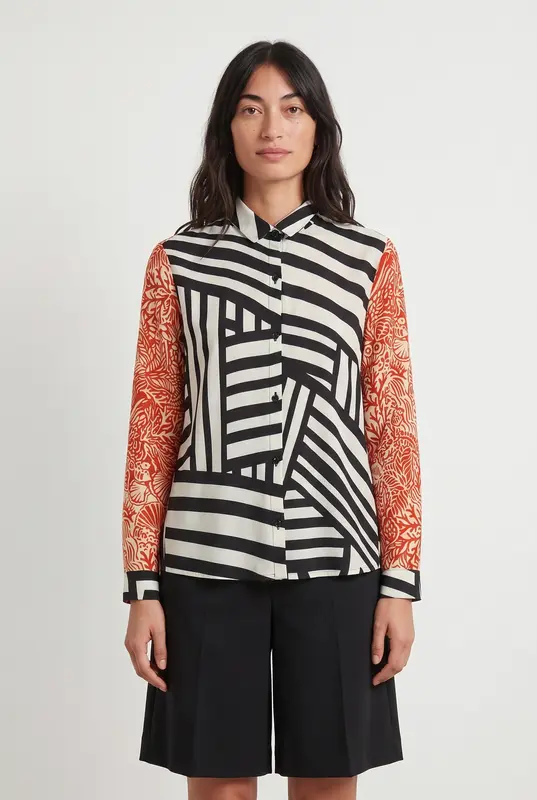 Chemise Noir Blanc et Orange - Taille M/38