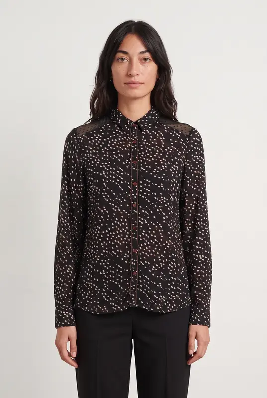 Chemise Noire à Pois Blancs - Taille S/36