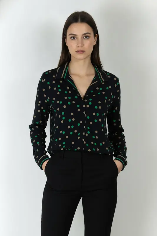 Chemise Noire à Pois Verts et Beiges - Taille XXL/44