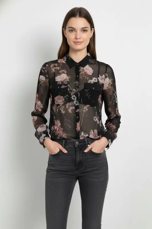Chemise Noire et Rose - Taille S/36