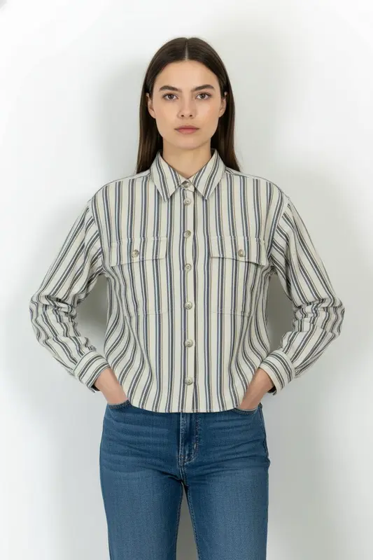 Chemise Rayée Beige et Bleu - Taille XS/34