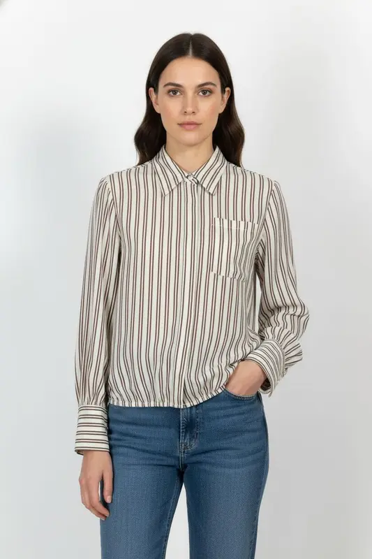 Chemise Rayée Blanc et Marron - Taille S/36