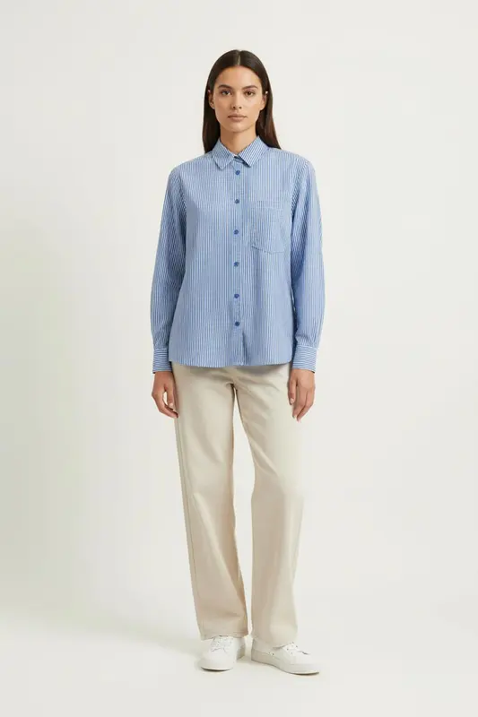 Chemise Rayée Bleue et Blanche - Taille XS/34