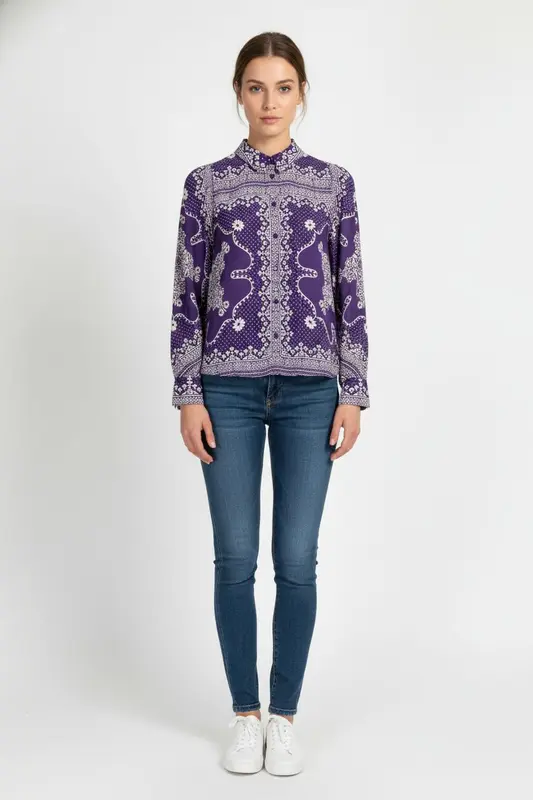 Chemise Violette et Blanche - Taille XS/34