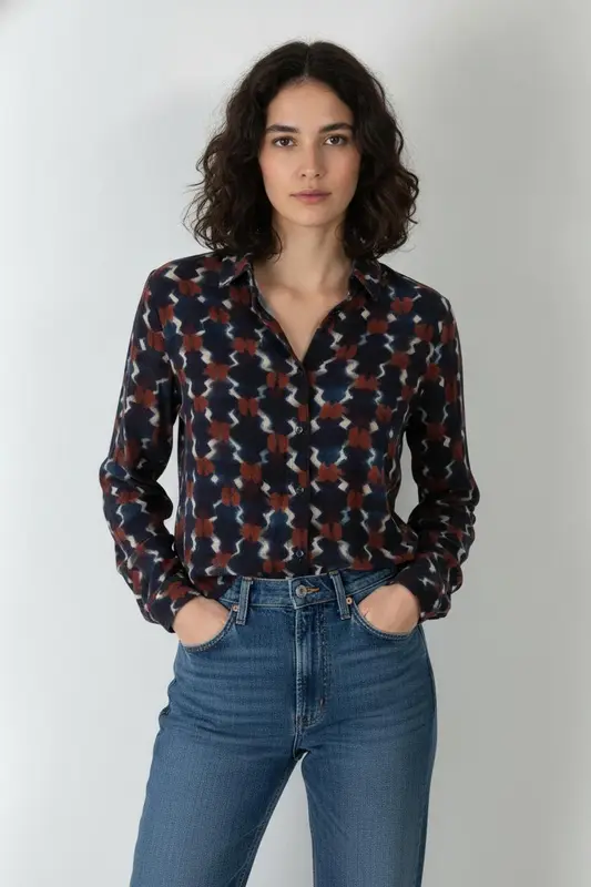 Chemisier Bleu et Marron - Taille XL/42
