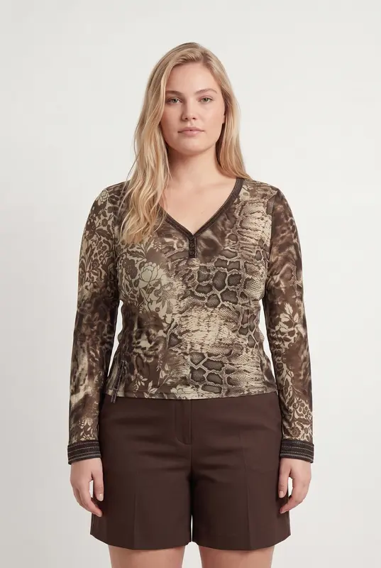 Chemisier Marron et Beige - Taille XL/42