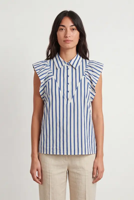 Chemisier Sans Manches Blanc et Bleu - Taille S/36