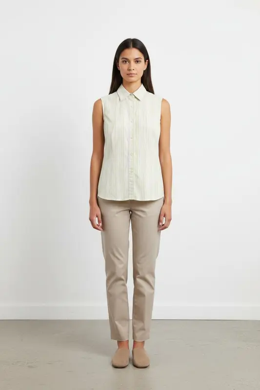 Chemisier Sans Manches Blanc et Vert - Taille M/38