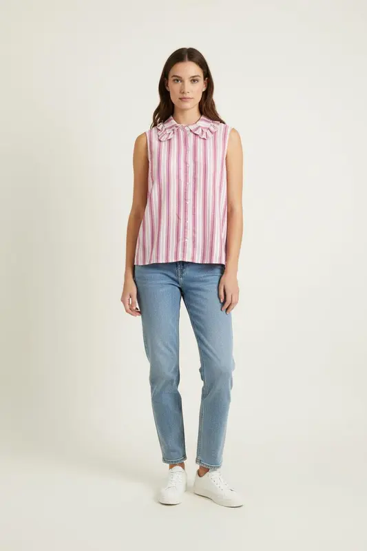 Chemisier Sans Manches Rose et Blanc - Taille S/36