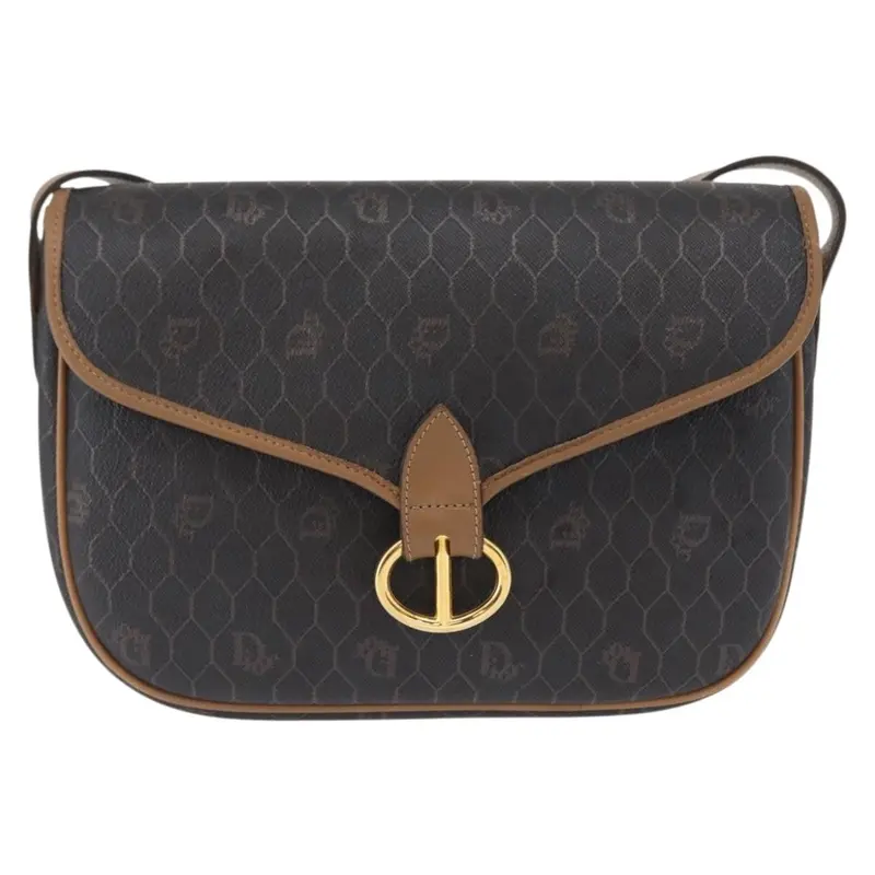 Christian Dior Vintage Honeycomb Flap Crossbody Bag Canvas and Leather