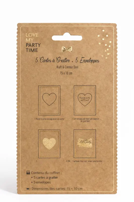 Coffret cartes à gratter + enveloppes 10x15 cm – “Love My Party Time”