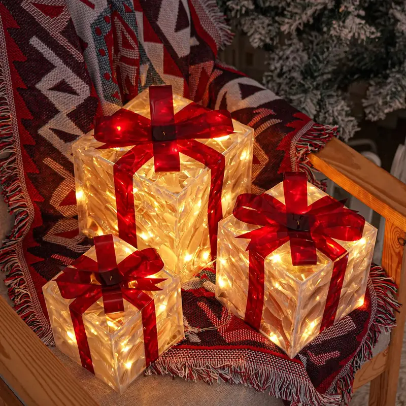 Coffrets cadeaux illuminés de Noël avec lumières LED blanc chaud