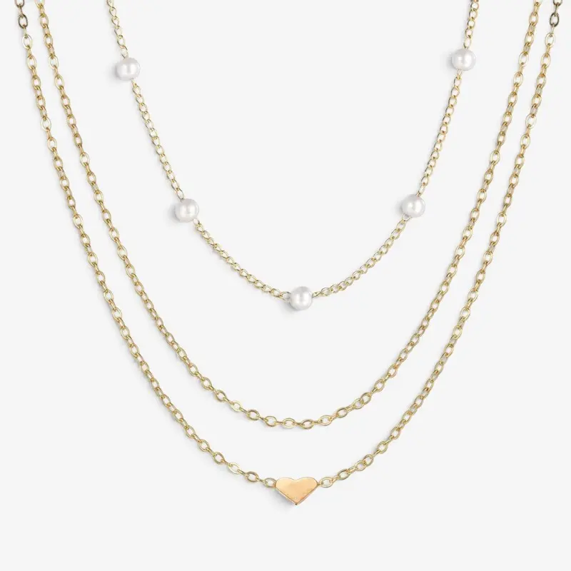 Collier femme à trois couches avec chaînes perlées