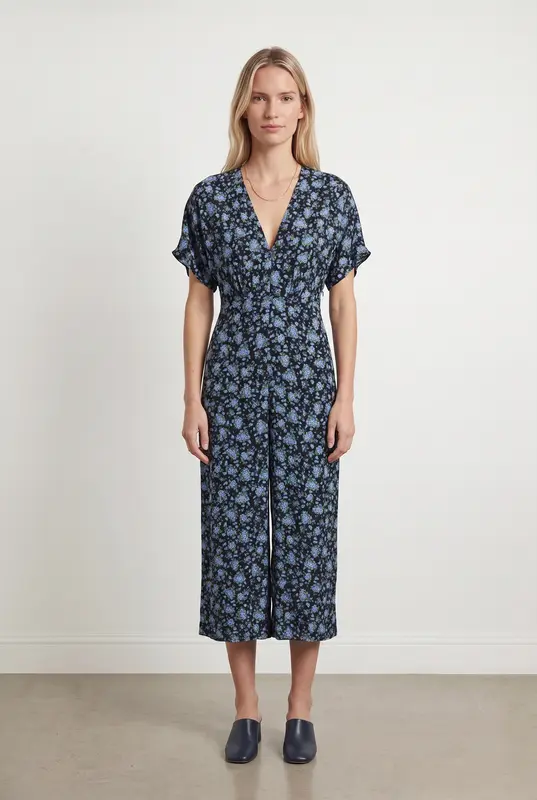 Combinaison Fleurie Bleue et Noire - Taille M/38