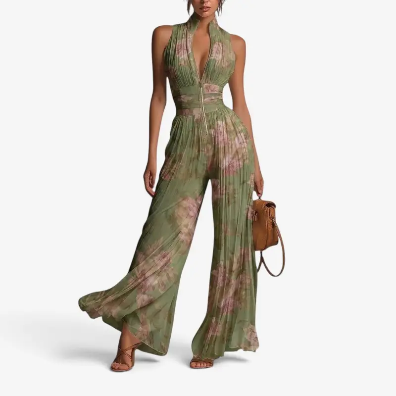 Combinaison Pantalon Femme Plissée Fleurie