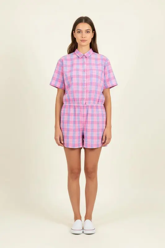 Combishort Rose et Bleu - Taille L/40