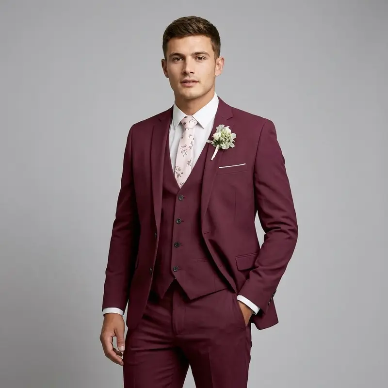 Costume trois pièces homme slim en laine mélangée, gilet 5 boutons