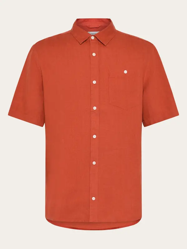 Custom fit linen short sleeve shirt - Burnt Brick