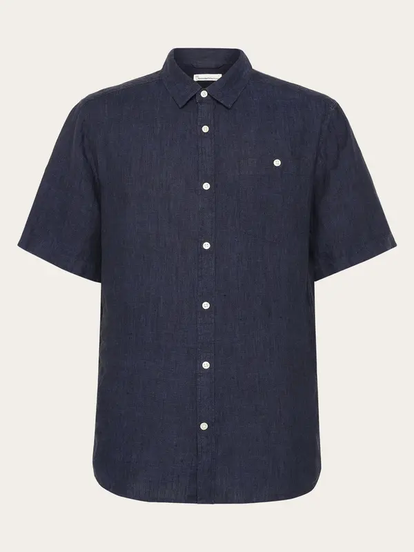 Custom fit linen short sleeve shirt - Yarndyed Total Eclipse