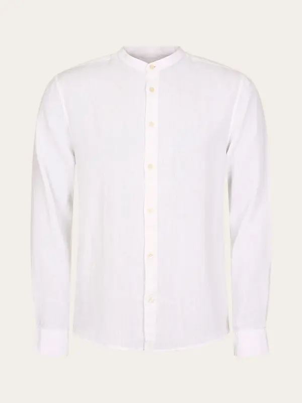 Custom fit linen stand collar shirt - Bright White