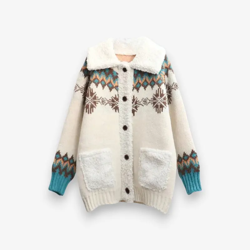 Dames Cardigan met All-Over Print en Reverskraag