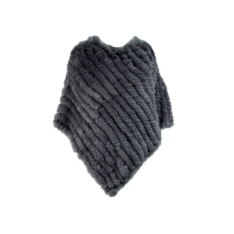 DAVOS (REF. 56034) GRIS FONCE - PONCHO EN FOURRURE VÉRITABLE