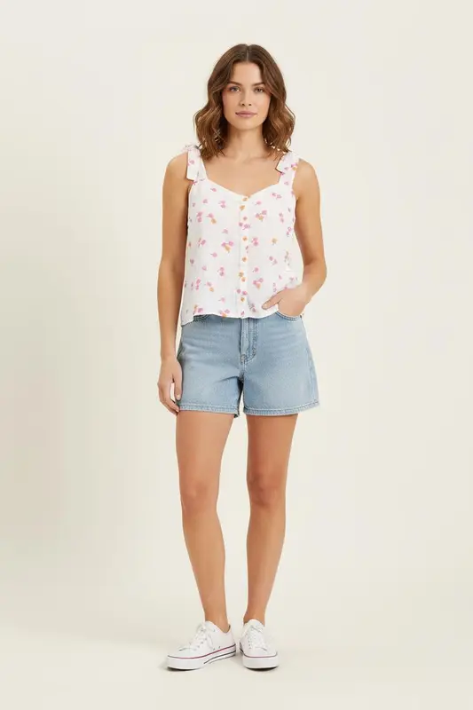Débardeur Blanc à Fleurs Roses et Oranges - Taille S/36