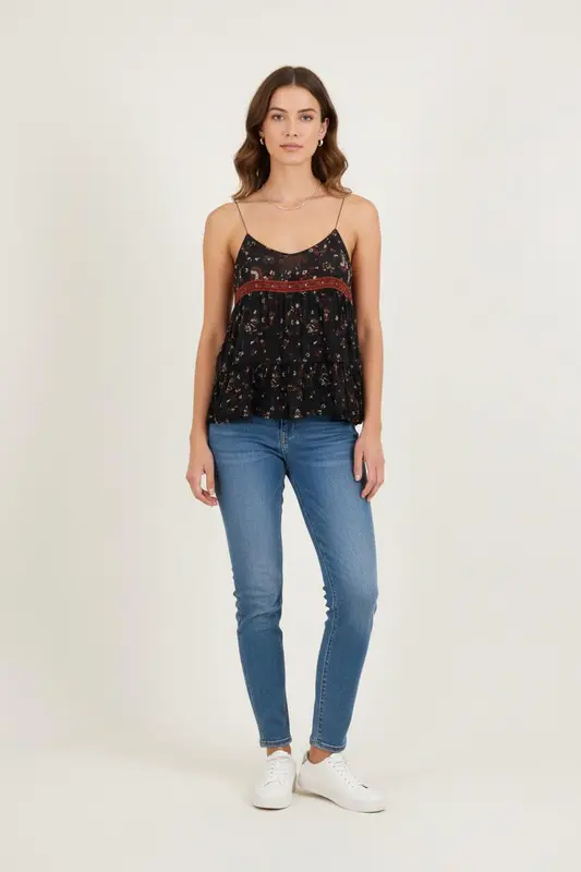 Débardeur Noir à Fleurs - Taille S/36