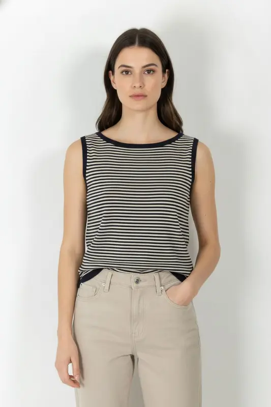 Débardeur Rayé Bleu Marine et Blanc - Taille XL/42